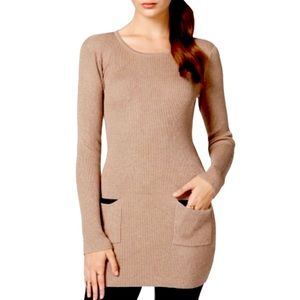 AGB A. Buyer Leather Pocket Tan Tunic Dress Large